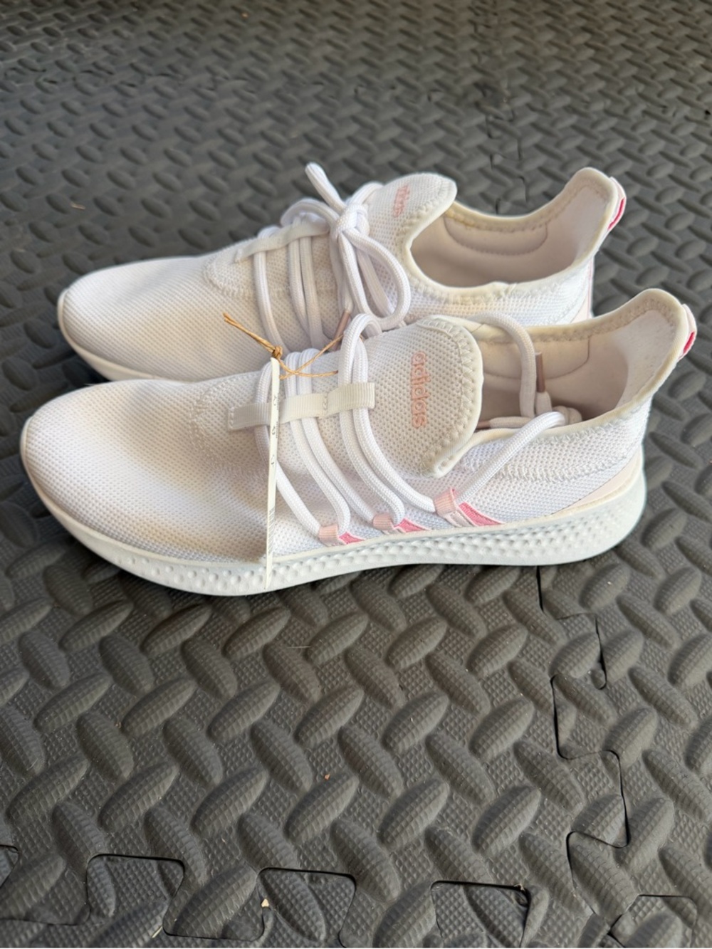 adidas Pure Motion Adapt 2- White Knit Trainers with Pink Stripe Accents